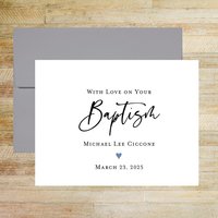 With Love On Your Baptism Blue Heart Personalized Greeting Card