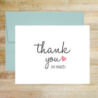 Thank You So Much Watercolor Heart Note Card - Set of 10, Set of 6 or Single Card