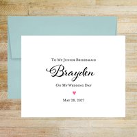 Personalized Junior Bridesmaid Wedding Day Card