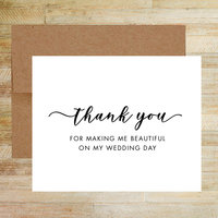 Wedding Day Hair Stylist and Makeup Artist Thank You Card, Wedding Vendor Tip Card