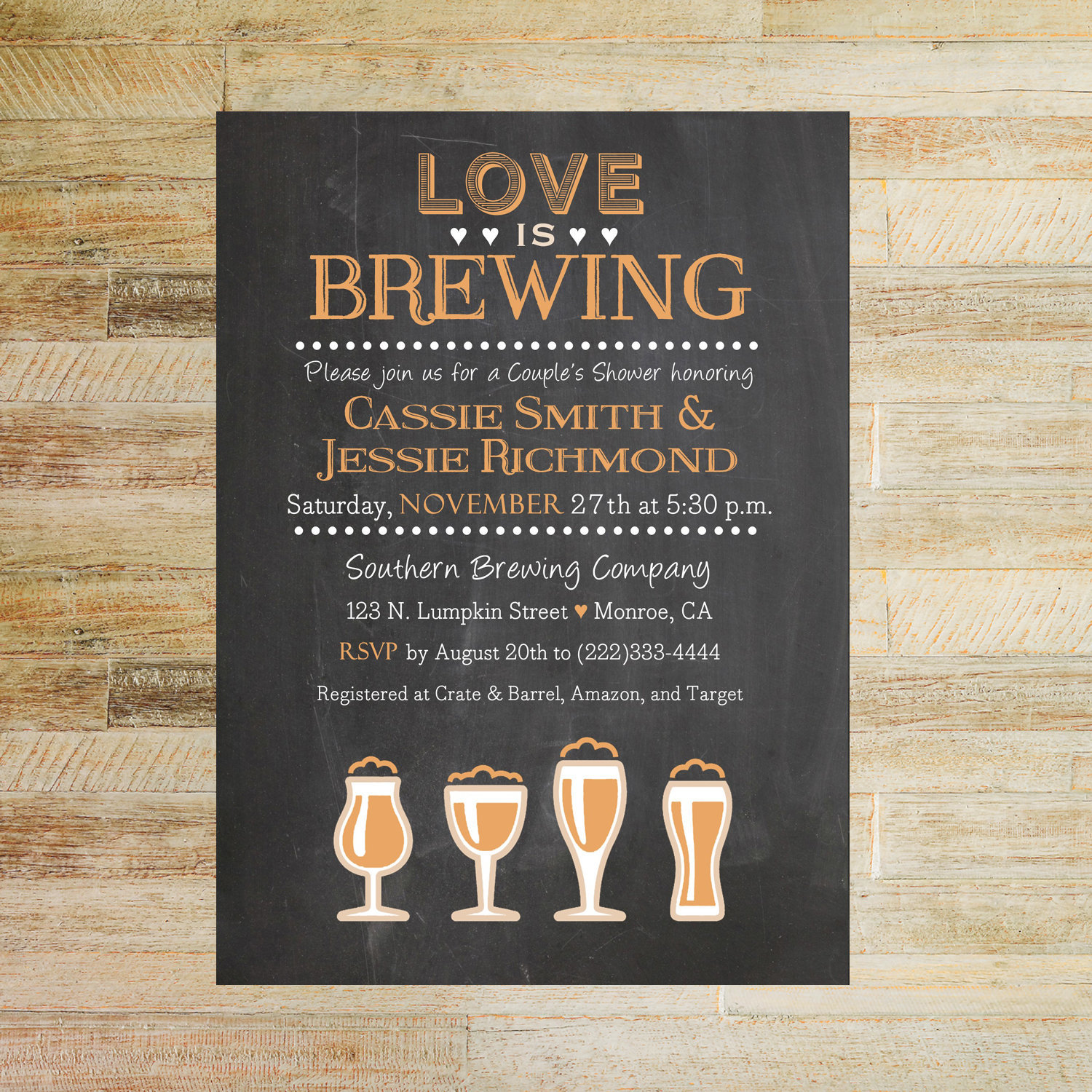 Love is Brewing Bridal Shower Invitations - Set of 10 5 x 7 Cards
