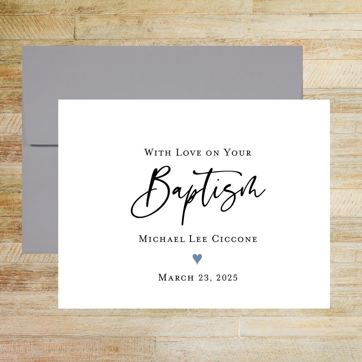 With Love On Your Baptism Blue Heart Personalized Greeting Card