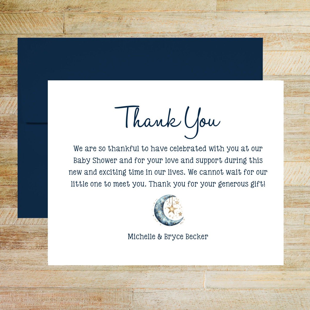 Moon and Stars Personalized Baby Shower Thank You Cards, Set of 25
