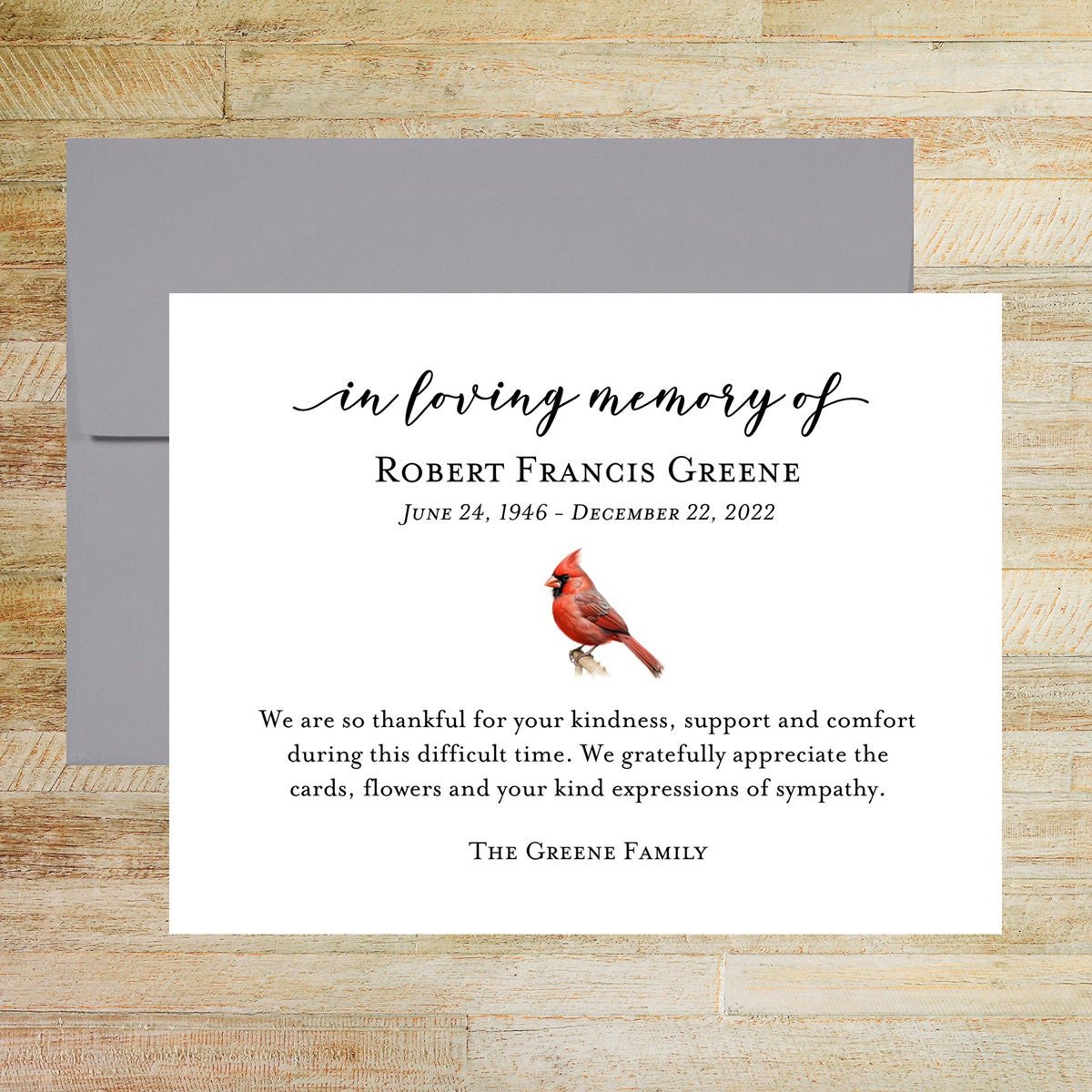 In Loving Memory Red Cardinal Sympathy Thank You Notes, Set of 25