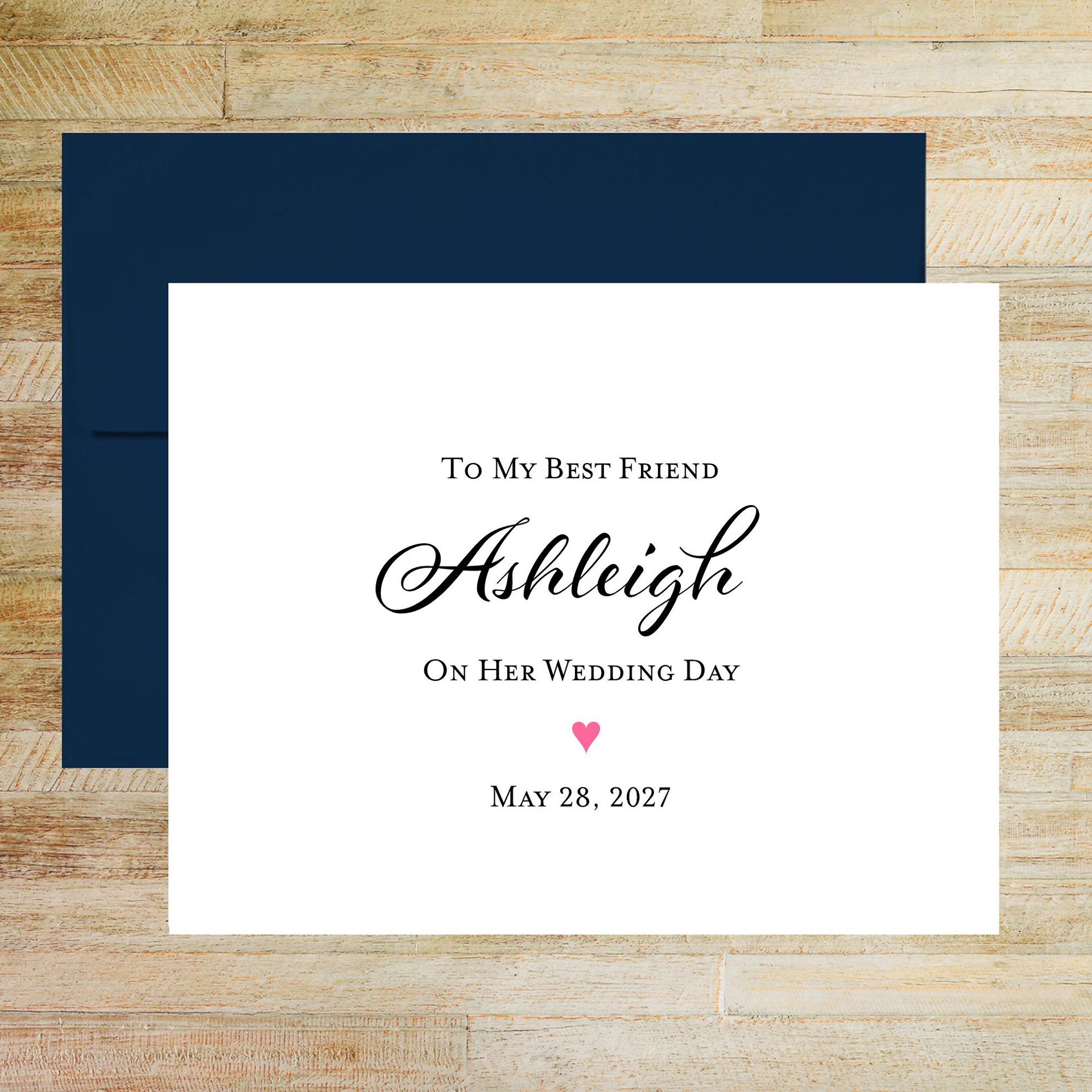 Personalized Wedding Card for Friend - Pink Heart