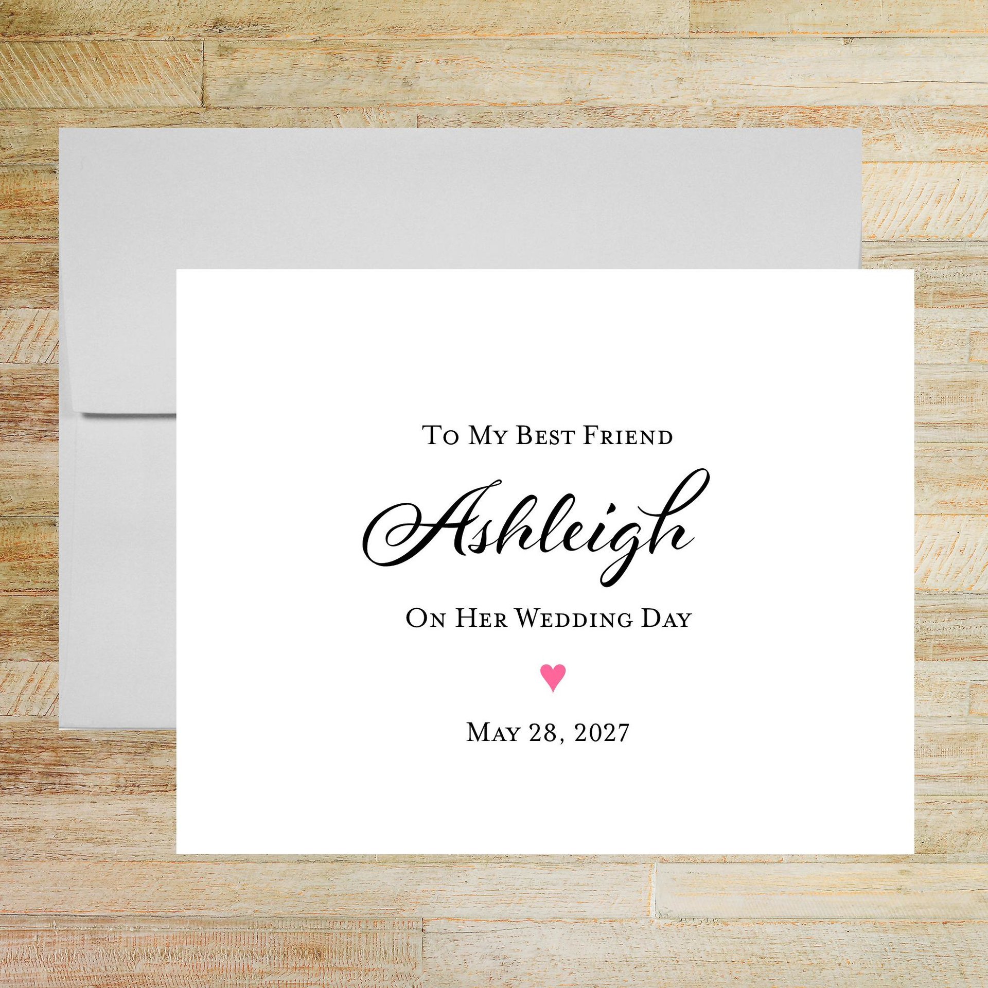 Personalized Wedding Card for Friend - Pink Heart