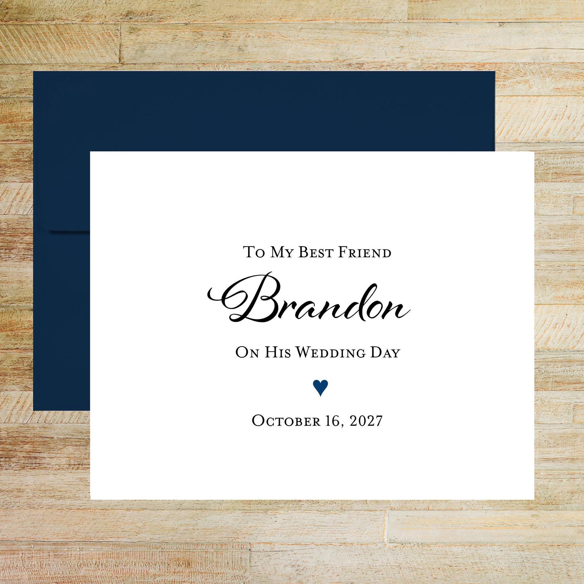 Personalized Wedding Card for Friend - Navy Heart