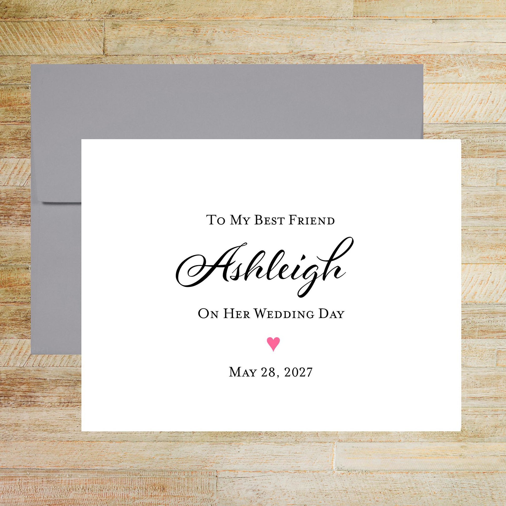 Personalized Wedding Card for Friend - Pink Heart