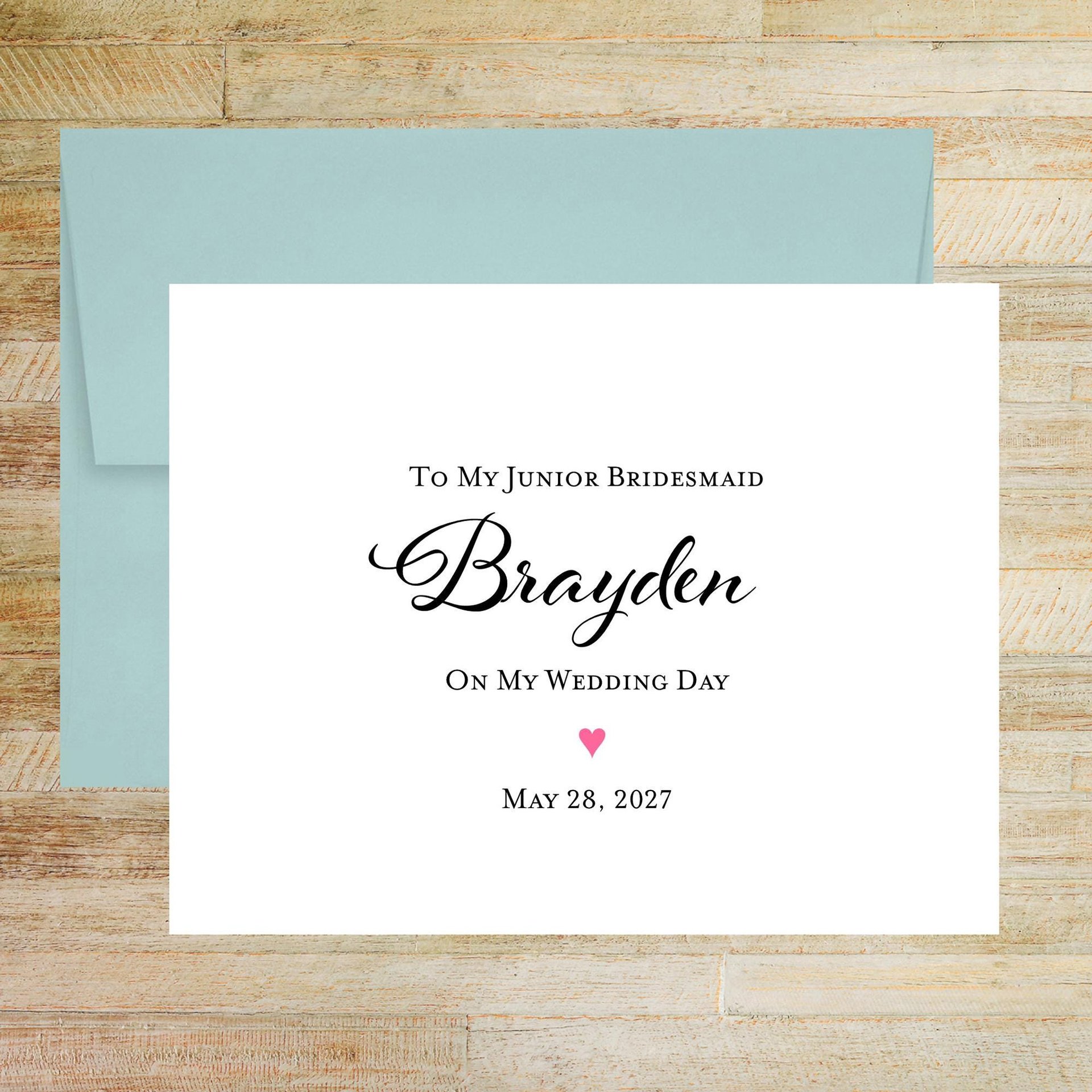 Personalized Junior Bridesmaid Wedding Day Card