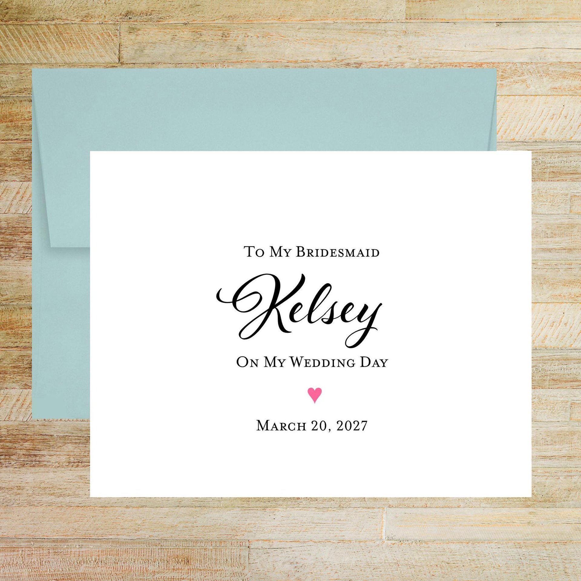 Personalized Bridesmaid Wedding Day Card