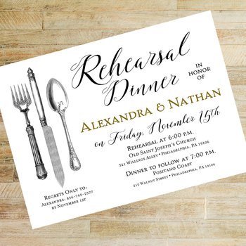 Vintage Silverware Rehearsal Dinner Invitations - Set of 10 5 x 7 Cards