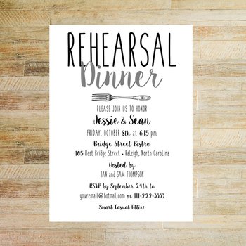 Simplicity Wedding Rehearsal Dinner Invitations - Set of 10 5 x 7 Cards