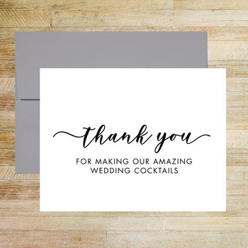 Thank You For Making Our Amazing Reception Cocktails, Wedding Vendor Tip Card