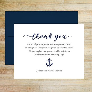 Nautical Anchor Personalized Wedding Thank You Cards, Set of 25