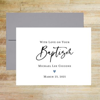 With Love On Your Baptism Blue Heart Personalized Greeting Card