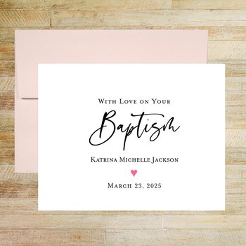 With Love On Your Baptism Pink Heart Personalized Greeting Card