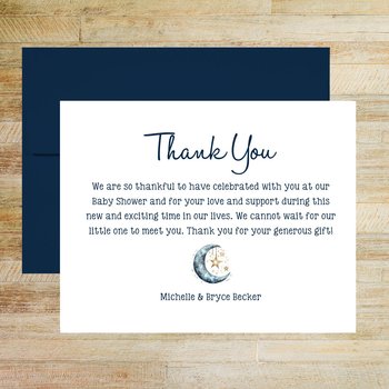 Moon and Stars Personalized Baby Shower Thank You Cards, Set of 25