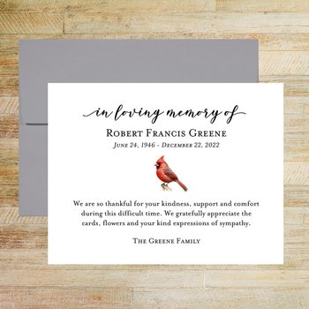 In Loving Memory Red Cardinal Sympathy Thank You Notes, Set of 25