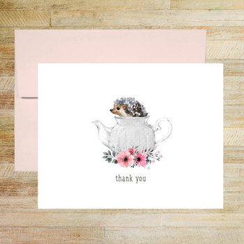 Teapot Hedgehog Thank You Greeting Card