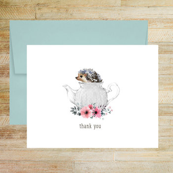 Teapot Hedgehog Thank You Greeting Card