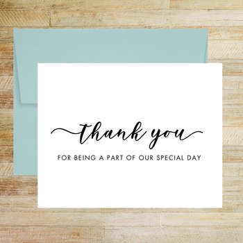 Thank You for Being A Part of Our Special Day Wedding Day Card