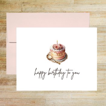 Fancy Pink Cake Happy Birthday Greeting Card
