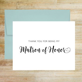 Thank You for Being My Matron of Honor Wedding Day Card