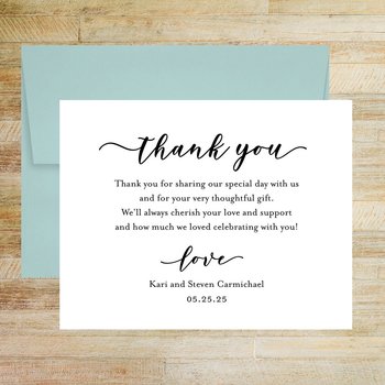 Elegant Wedding Thank You Notes, Set of 25 Flat Cards