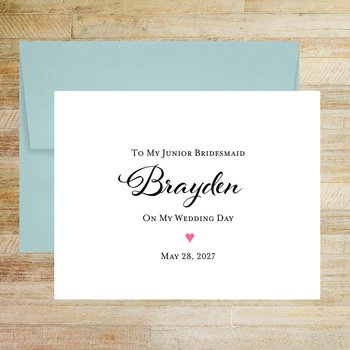Personalized Junior Bridesmaid Wedding Day Card